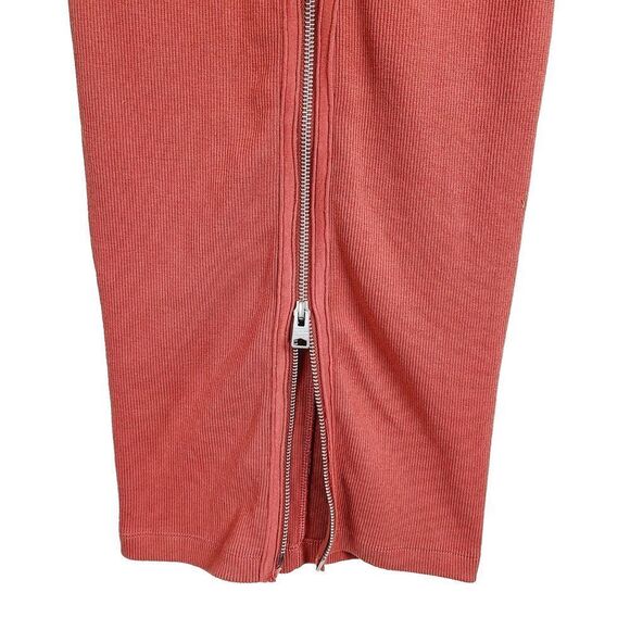 ALLSAINTS Tank Pencil Dress 2 Rust Red Ribbed Knit Full Zip Sleeveless Midi - Picture 4 of 7